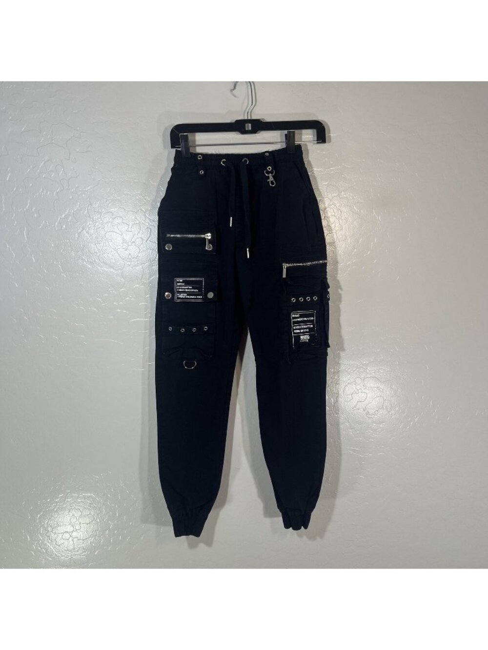 Manière De Voir Pants Womens 4 Black Twill Cargo Jogger Cuffed Pockets Stretch